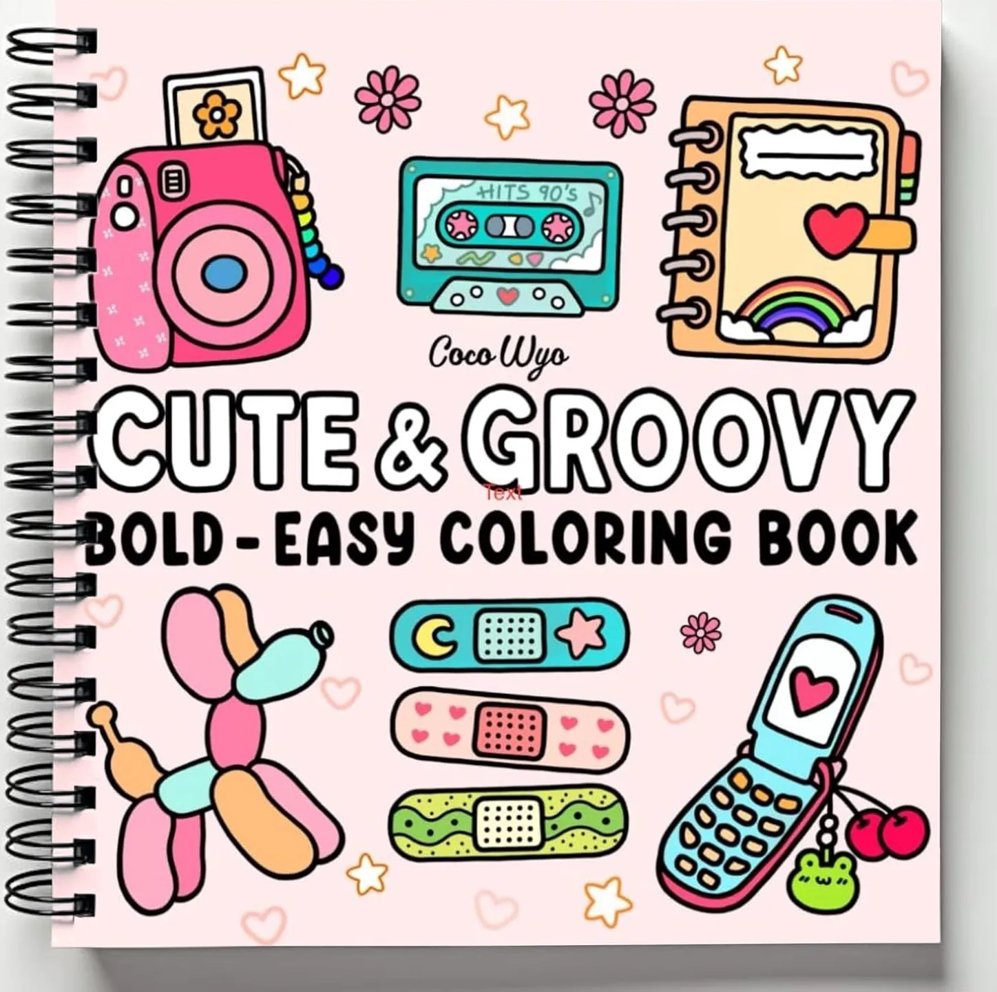 Rebound edition of Cute & Groovy: Coloring Book for Adults and Kids, Bold and Easy, Simple and Big Designs for Relaxation Featuring Lovely Things (Bold & Easy Coloring) — spiral binding by Spindory