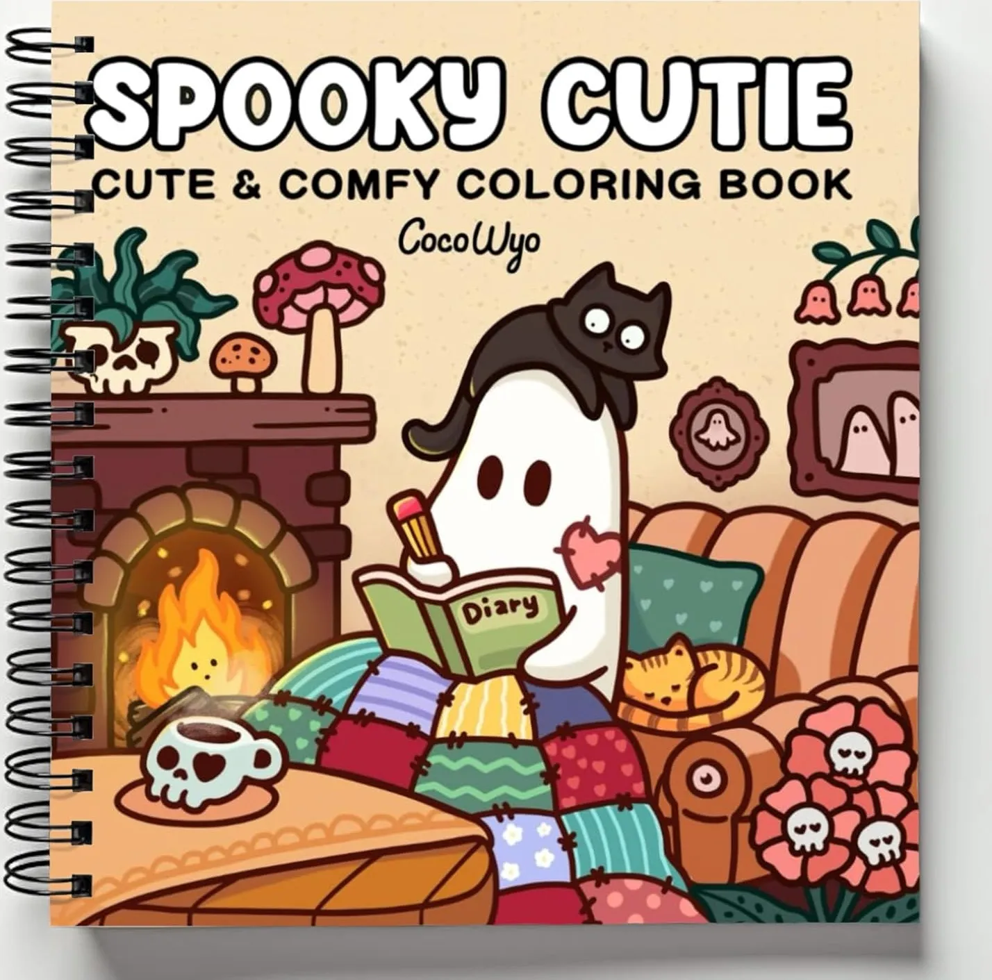 Rebound edition of Spooky Cutie: Coloring Book for Adults and Teens Featuring Adorable Creepy Creatures in Cozy Hygge Moments for Relaxation (Cozy Spaces Coloring) — spiral binding by Spindory