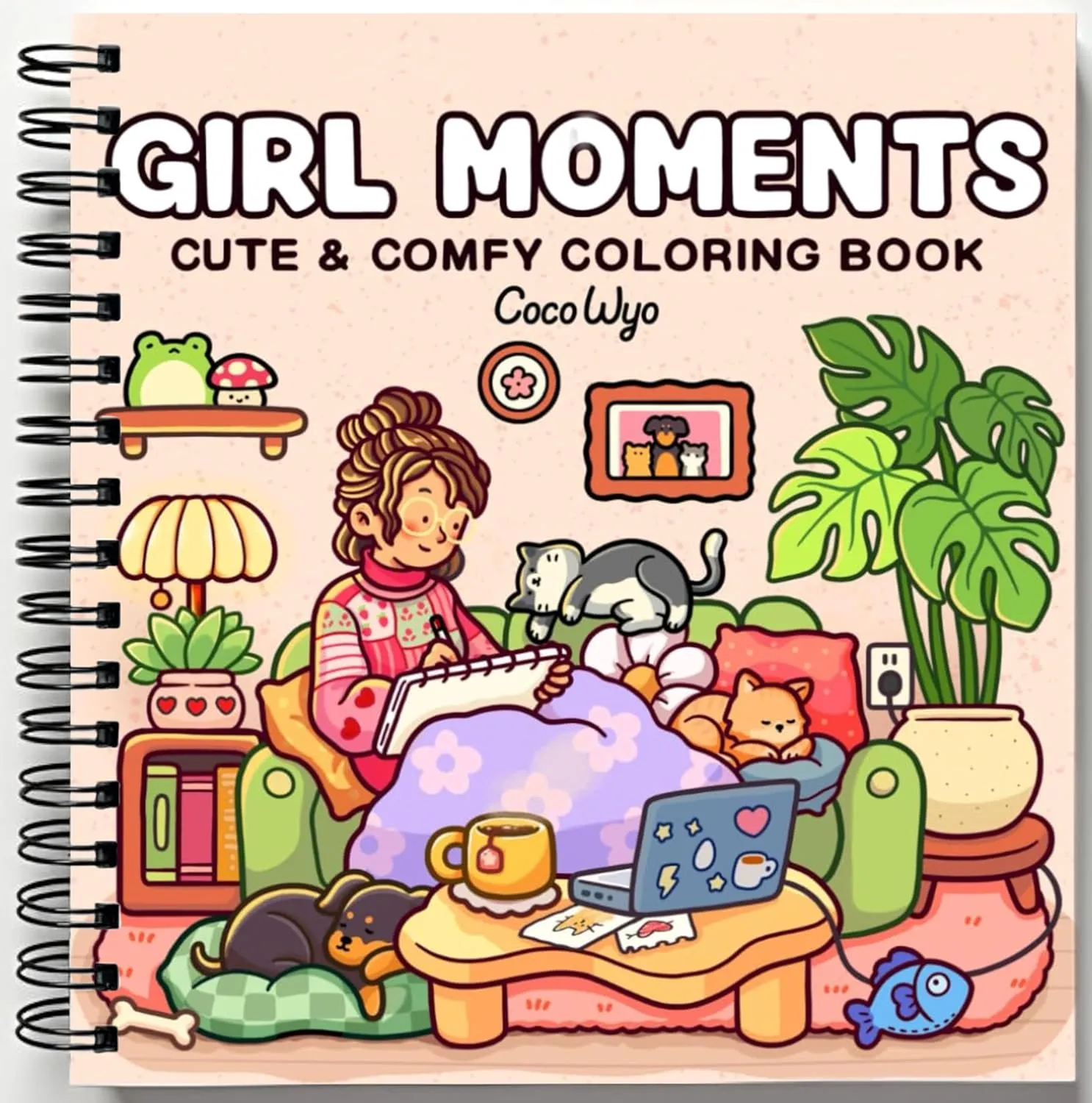 Rebound edition of Girl Moments: Coloring Book for Adults and Teens Featuring Cute Cozy Daily Activities for Relaxation (Cozy Spaces Coloring) — spiral binding by Spindory