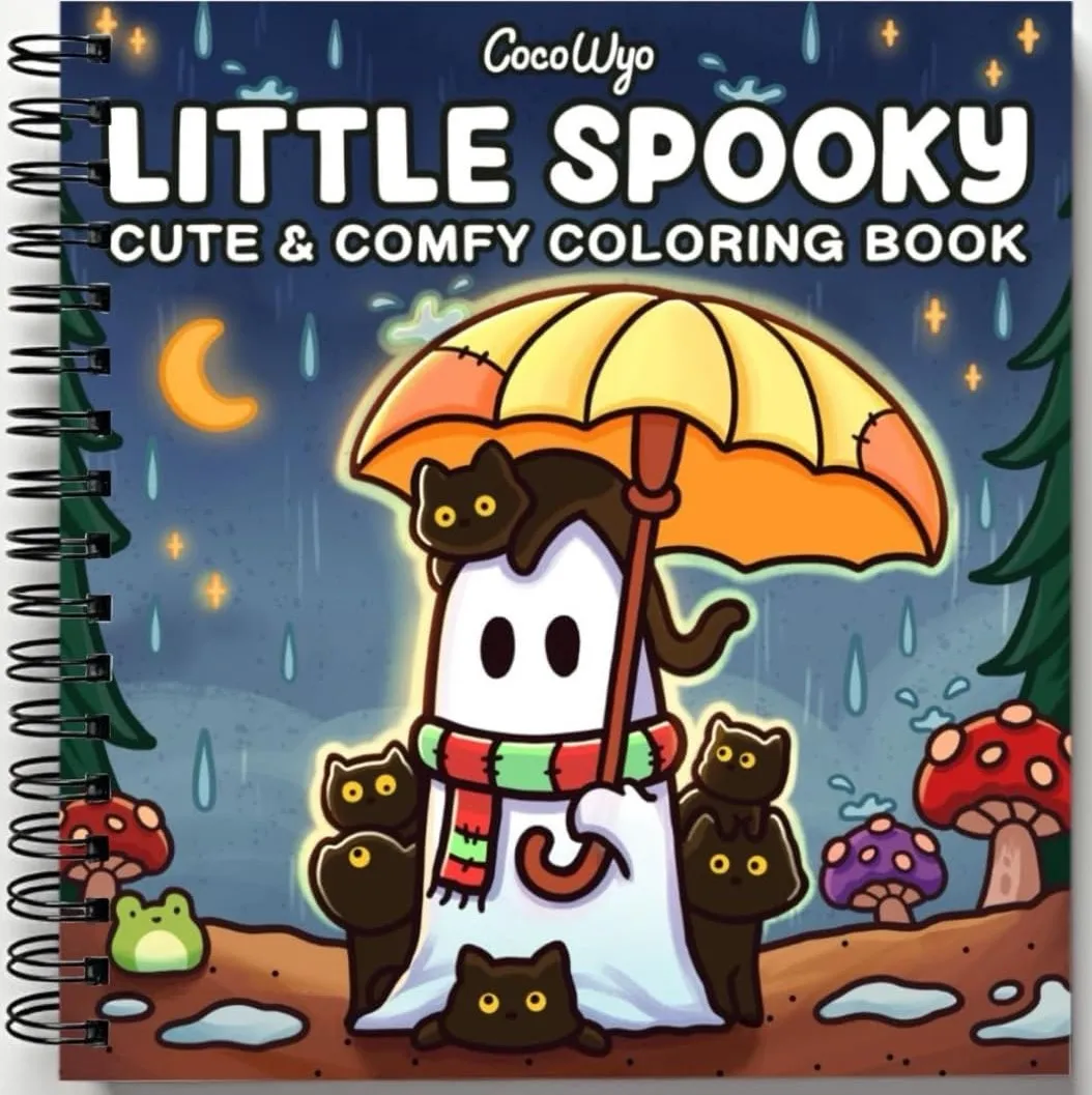 Rebound edition of Little Spooky: Coloring Book for Adults and Teens Featuring Cute Creepy Creatures in Cozy Hygge Moments for Relaxation — spiral binding by Spindory