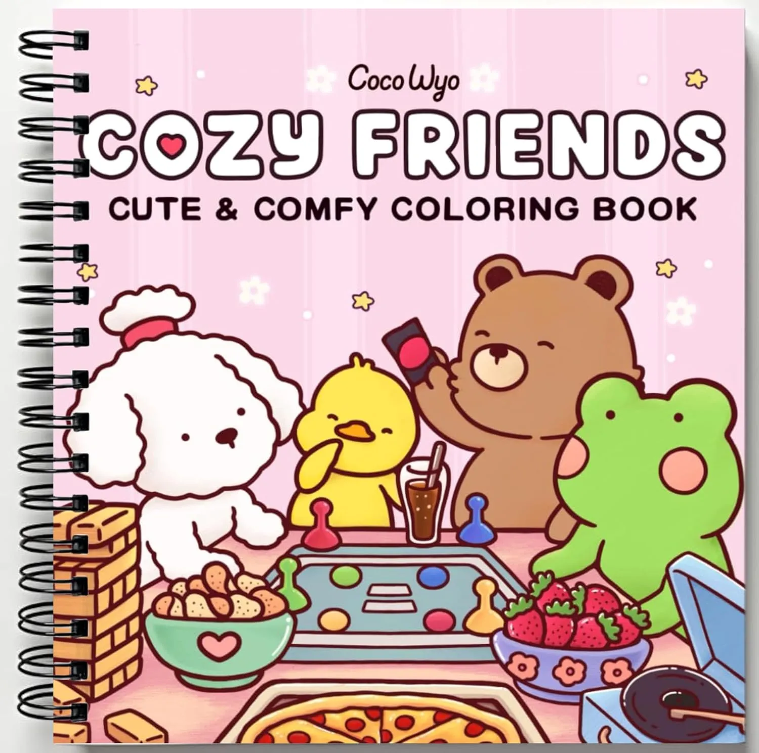 Rebound edition of Cozy Friends: Coloring Book for Adults and Teens Featuring Super Cute Animal Characters with Easy and Simple Designs for Relaxation — spiral binding by Spindory