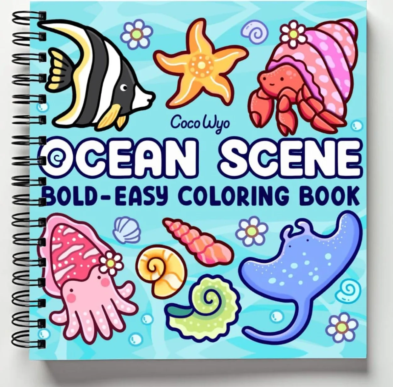 Rebound edition of Ocean Scene: Coloring Book for Adults and Kids, Bold and Easy Designs for Relaxation with Sea Life (Bold & Easy Coloring) — spiral binding by Spindory